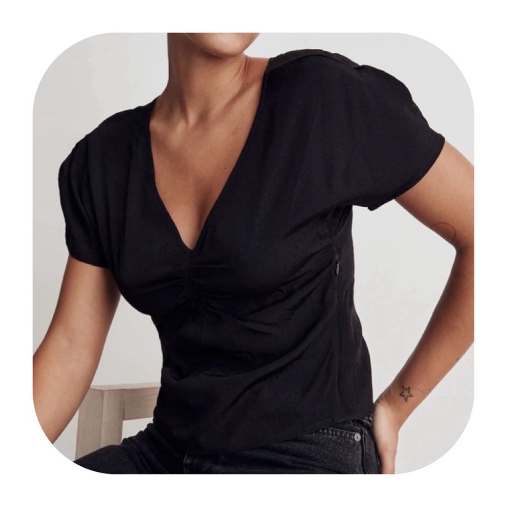NWT Madewell size 12 black jacquard puff sleeve top